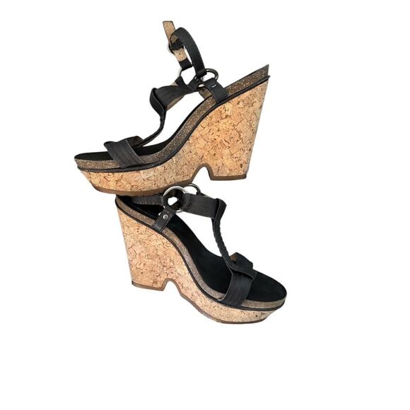 Frye Brown Leather Braylin Artisanal T Strap Cork Wedge Sandals SZ 8.5 - Picture 3 of 3